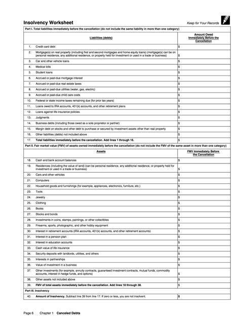 January 2016) Department of the Treasury Internal Revenue Service. . Form 982 insolvency worksheet